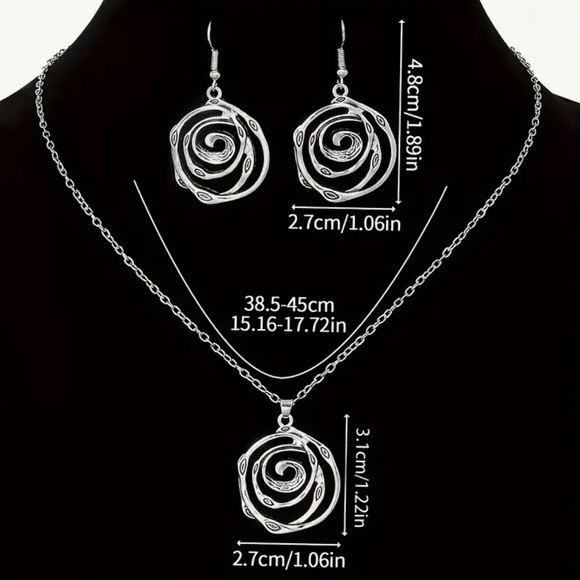 Elegant Silver Swirl Necklace and Earring Set - Picture 3 of 3